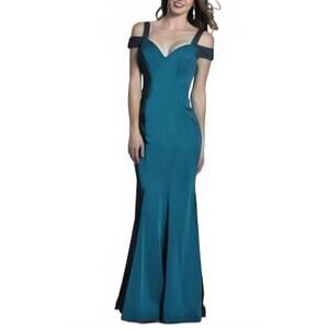 NEW DAVE & JOHNNY off the shoulder long dress in teal